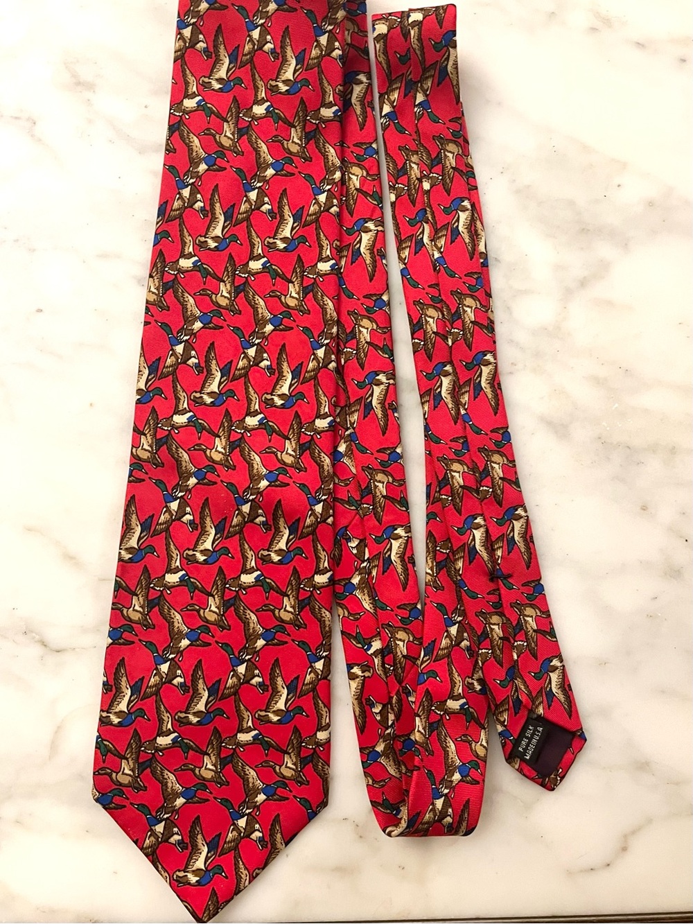 Mallard Ducks Red Silk Tie Made USA Vtg Wilmington Country Store Gift Preppy